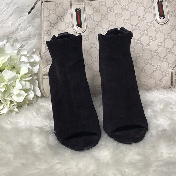 Vince. Black Suede Peep Toe Ankle Boots - Picture 2 of 8